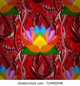 Varicolored vector illustration. Tropical seamless pattern with many red, orange and pink abstract flowers.