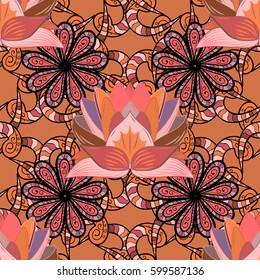 Varicolored vector seamless illustration. Tropical seamless pattern with many abstract flowers.