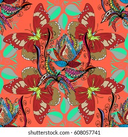 Varicolored vector seamless illustration. Tropical seamless pattern with many abstract flowers.