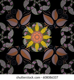 Varicolored vector seamless illustration. Tropical seamless pattern with many abstract flowers.