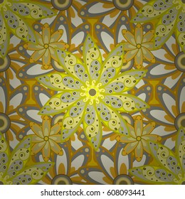 Varicolored vector seamless illustration. Tropical seamless pattern with many abstract flowers.