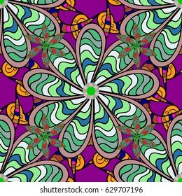 Varicolored vector seamless illustration. Tropical seamless pattern with many pink abstract flowers.