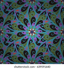 Varicolored vector seamless illustration. Tropical seamless pattern with many blue and pink abstract flowers.