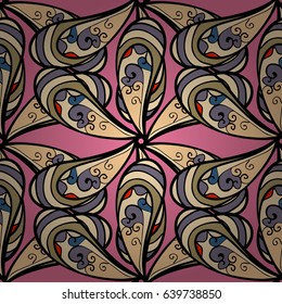 Varicolored vector seamless illustration. Tropical seamless pattern with many blue abstract flowers.