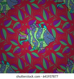 Varicolored vector seamless illustration. Tropical seamless pattern with fish and flowers.