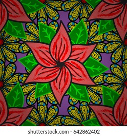 Varicolored vector seamless illustration. Tropical seamless pattern with many violet abstract flowers.