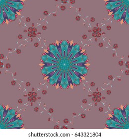 Varicolored vector seamless illustration. Tropical seamless pattern with many blue abstract flowers.