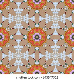 Varicolored vector seamless illustration. Tropical seamless pattern with many blue abstract flowers.