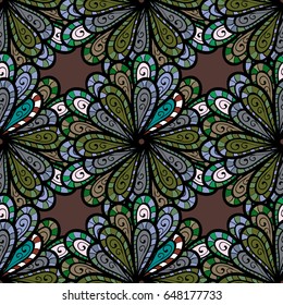 Varicolored vector seamless illustration. Tropical seamless pattern with many blue abstract flowers.