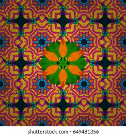 Varicolored vector seamless illustration. Tropical seamless pattern with many abstract flowers.