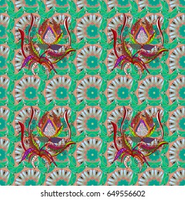 Varicolored vector seamless illustration. Tropical seamless pattern with many abstract flowers.