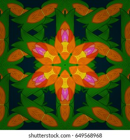 Varicolored vector seamless illustration. Tropical seamless pattern with many blue abstract flowers.