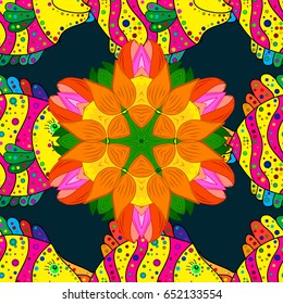 Varicolored vector seamless illustration. Tropical seamless pattern with many abstract flowers.