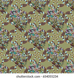 Varicolored vector seamless illustration. Tropical seamless pattern with many abstract flowers.