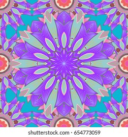 Varicolored vector seamless illustration. Tropical seamless pattern with many abstract flowers.