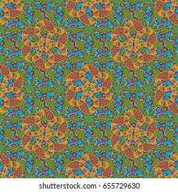 Varicolored vector seamless illustration. Tropical seamless pattern with many abstract flowers.