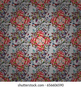 Varicolored vector seamless illustration. Tropical seamless pattern with many abstract flowers.