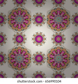 Varicolored vector seamless illustration. Tropical seamless pattern with many abstract flowers.