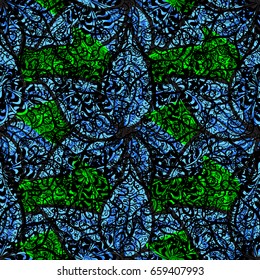 Varicolored vector seamless illustration. Tropical seamless pattern with many abstract flowers.