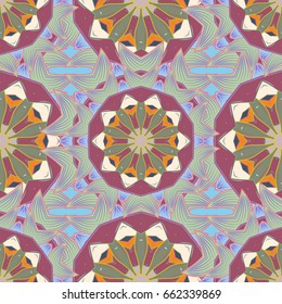 Varicolored vector seamless illustration. Tropical seamless pattern with many colorful abstract flowers.