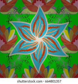 Varicolored vector seamless illustration. Tropical seamless pattern with many abstract flowers.