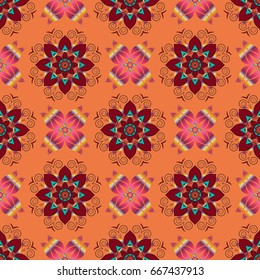 Varicolored vector seamless illustration. Tropical seamless pattern with many abstract flowers.
