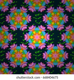 Varicolored vector seamless illustration. Tropical seamless pattern with many abstract flowers.