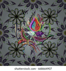 Varicolored vector seamless illustration. Tropical seamless pattern with many abstract flowers.