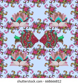 Varicolored vector seamless illustration. Tropical seamless pattern with many abstract flowers.