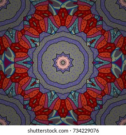 Varicolored vector seamless illustration. Tropical seamless pattern with many blue abstract flowers.