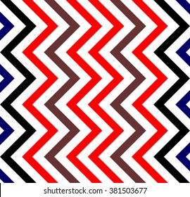 Varicolored zigzag pattern for decoration and background, for motifs of symmetry, synergy, predictability