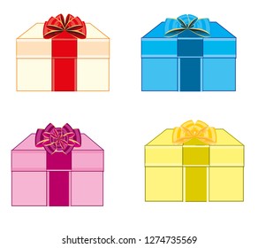 Varicoloured boxes with gift decorated by bow