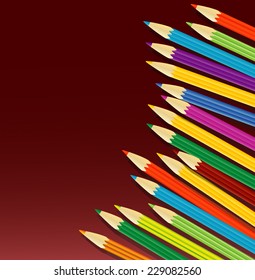 varicoloured pencils on a claret background,vector illustration