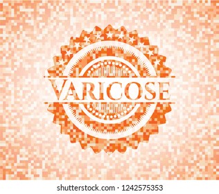 Varicose abstract orange mosaic emblem with background