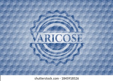 Varicose blue emblem or badge with abstract geometric polygonal pattern background. Vector Illustration. Detailed. 