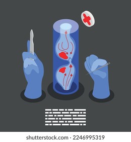 Composición de fondo isométrica varicosa con pictogramas médicos manos con cuchillos en guantes de goma y estructura venosa ilustración vectorial