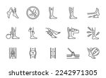 Varicose treatment icons, leg veins thrombosis disease and surgery vector symbols. Varicose or legs vascular varices circulation insufficiency, medical treatment and prophylactic therapy line icons