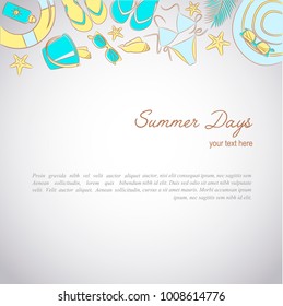 Varied beach accessories on a text
