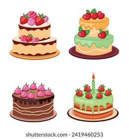 varied birthday cake vector design set