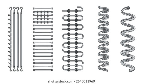 Varied Designs of Metal Springs Including Compression Tension Torsion and Wire Forms