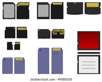 Varied flash cards on a white background