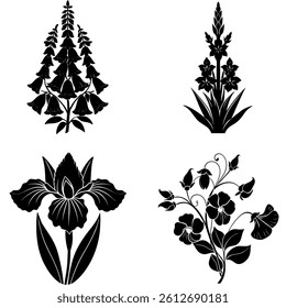 Varied Floral Silhouettes Vector Pack

