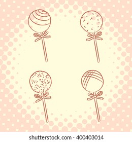 Varied presentation of sweet cake pops drawn