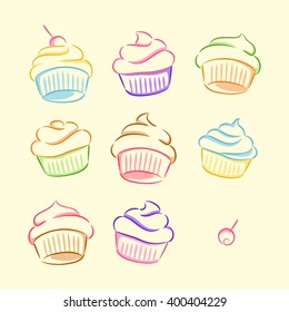 Varied presentation of sweet cupcakes