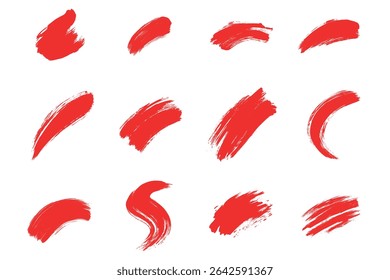 Varied red paint brush strokes on a clean white background.
