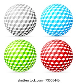 Variegated balls set on white background.