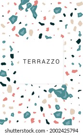Variegated Ceramic Tile Vector White Background. Geometric Terrazzo Tile Cover. Blue and Pink Repeat Backdrop.