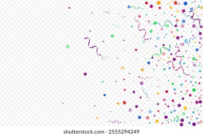 Variegated Circles Abstract Vector Panoramic Transparent Background. Decoration Star Branch. Confetti Falling Illustration. Red and Yellow Festive Template.