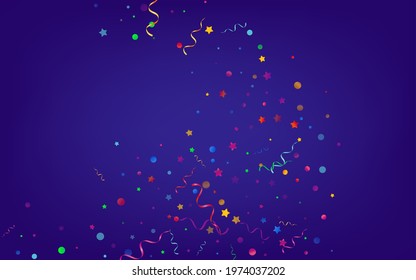 Variegated Circles Celebrate Vector Blue Background. Festive Serpentine Poster. Spiral Isolated Illustration. Colored Anniversary Plant.