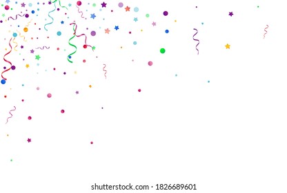 Variegated Circles Festive Vector White Background. Shiny Serpentine Invitation. Particles Fun Design. Multi colored Isolated Branch.